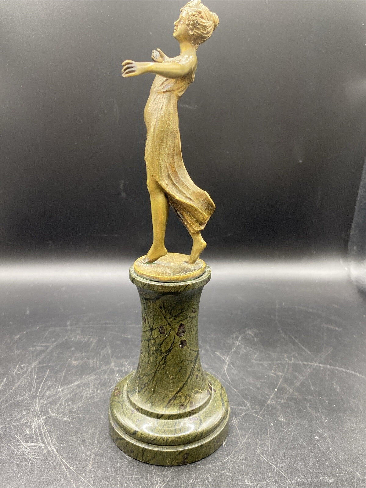 Greek Women Brass Figure Sculpture with Marble Decorative Base 8.75 tall