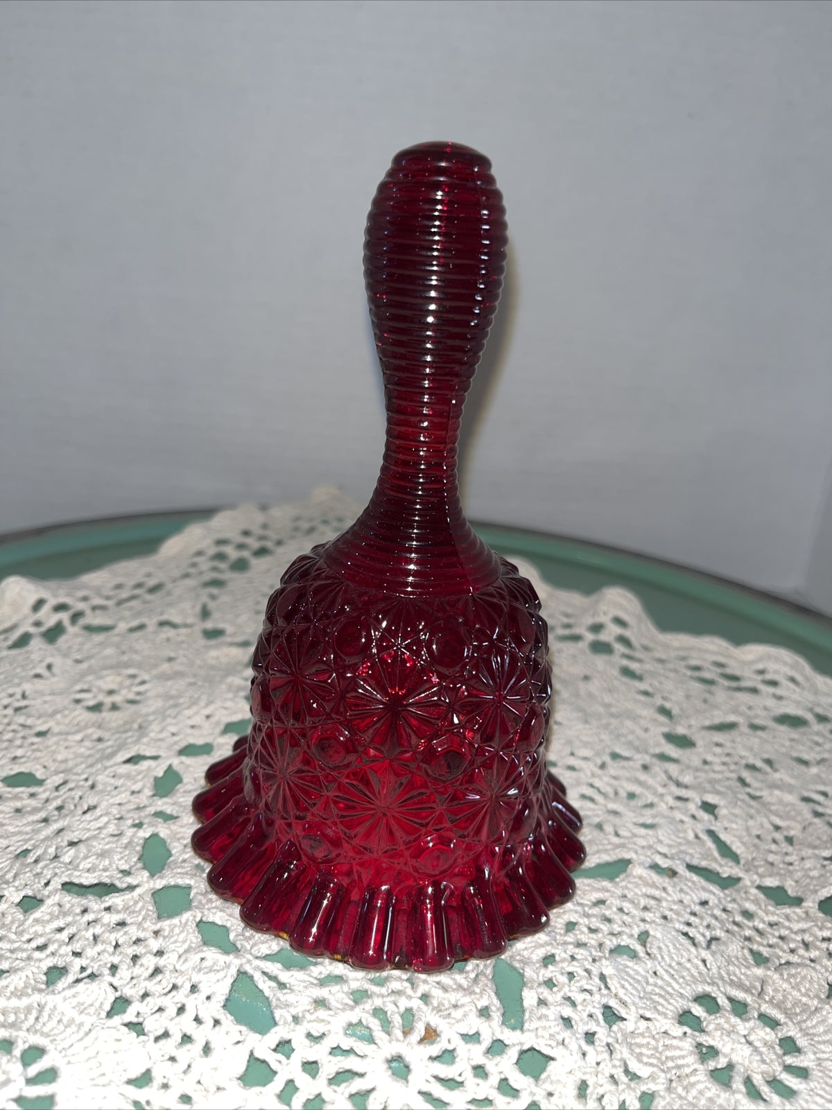 Fenton Art Glass-Ruby Red Orange DAISY & BUTTON BELL- Ruffled Rim