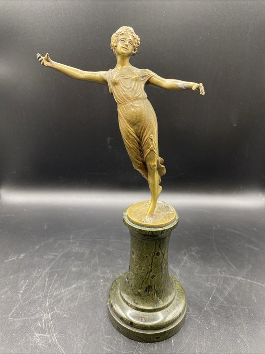 Greek Women Brass Figure Sculpture with Marble Decorative Base 8.75 tall