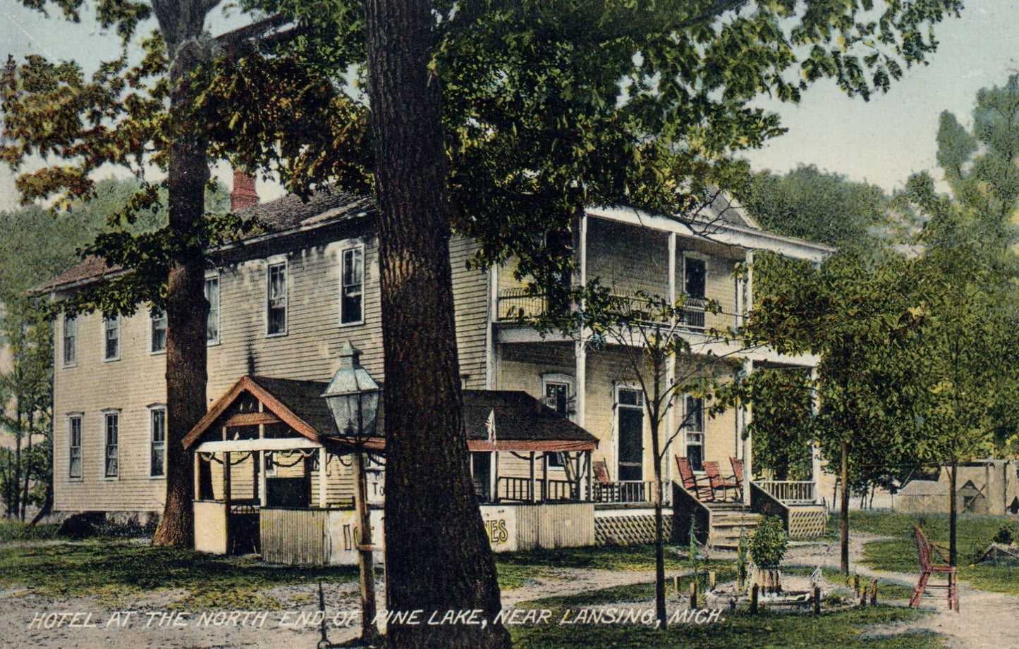 Hotel At the North End of Pine Lake Near Lansing Michigan MI Postcard