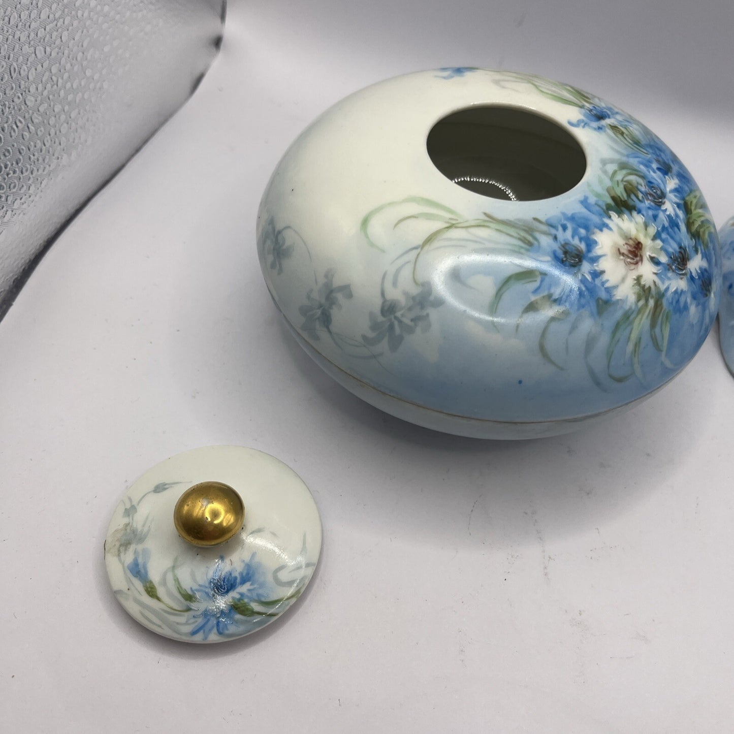 Limoge France  Signed on bottom Trinket or Powder Box & Candle Holder VTG