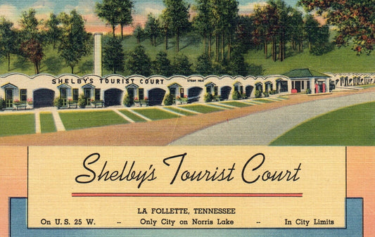 Shelby's Tourist Court La Follette Tennessee TN Postcard Norris Lake Cabins