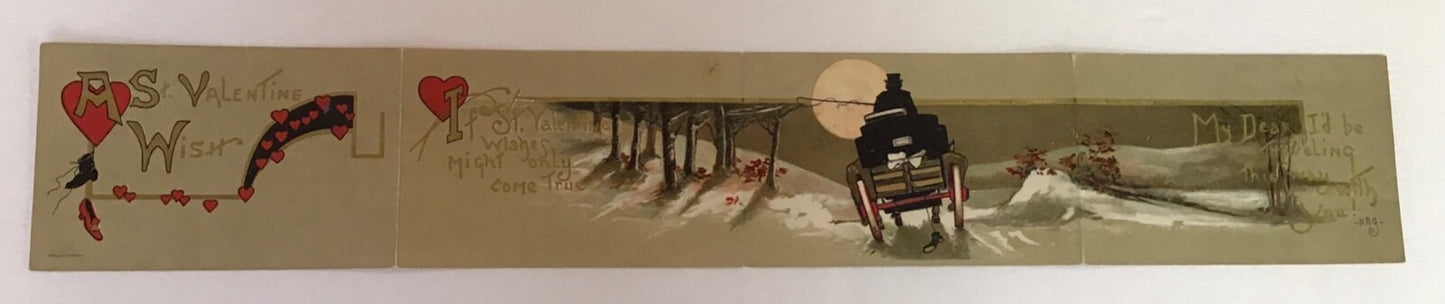 HBG Artist Signed Vintage Panoramic Valentines Day Postcard St. Valentine Wish