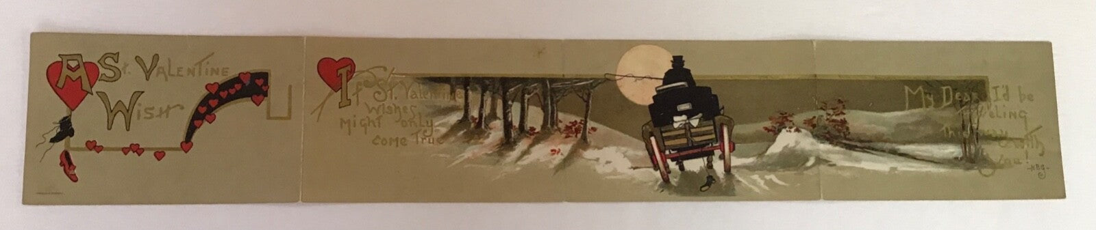 HBG Artist Signed Vintage Panoramic Valentines Day Postcard St. Valentine Wish