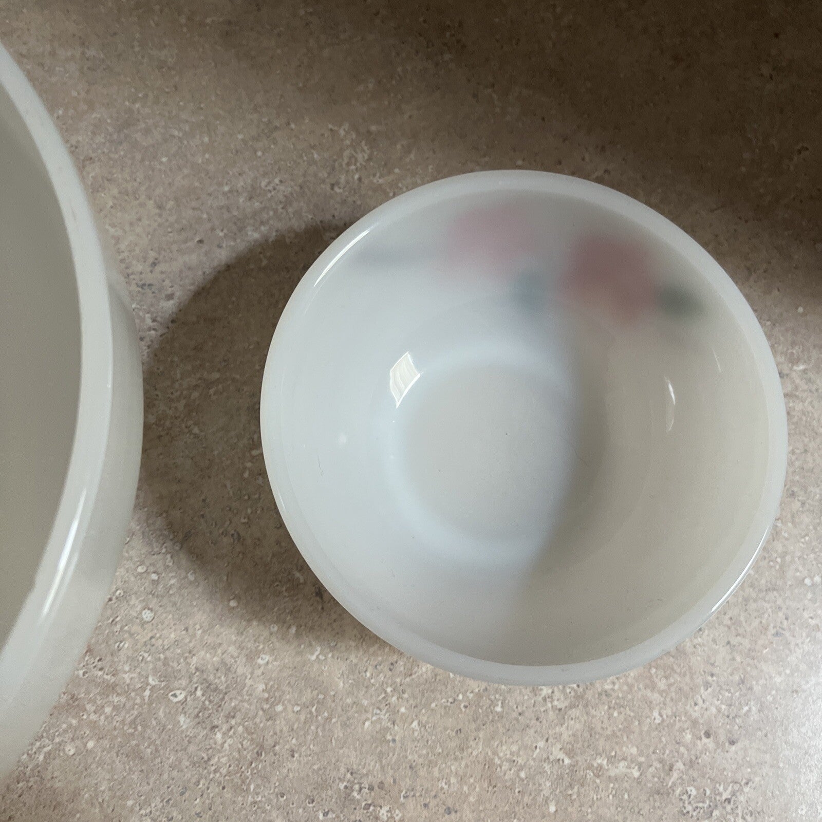 Vintage Peach Blossom Colonial chip & Dip Bowl Fire Anchor Hocking (2)
