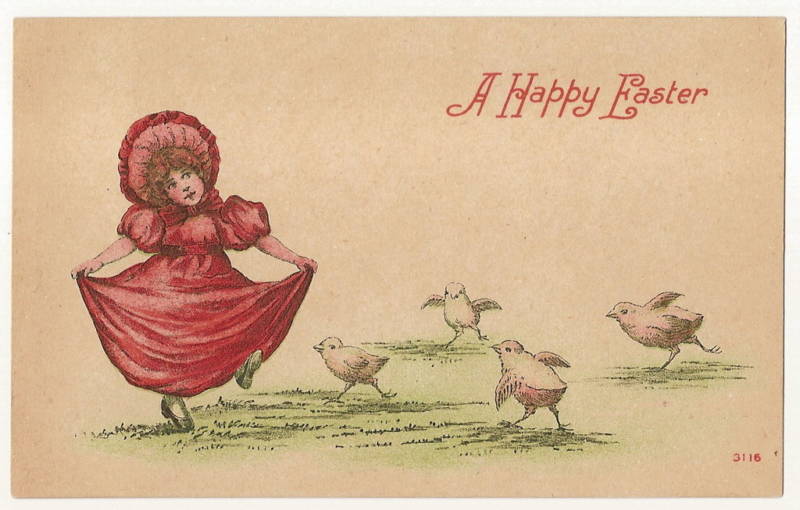 Girl Child Bonnet Chick Easter Postcard Series 3116