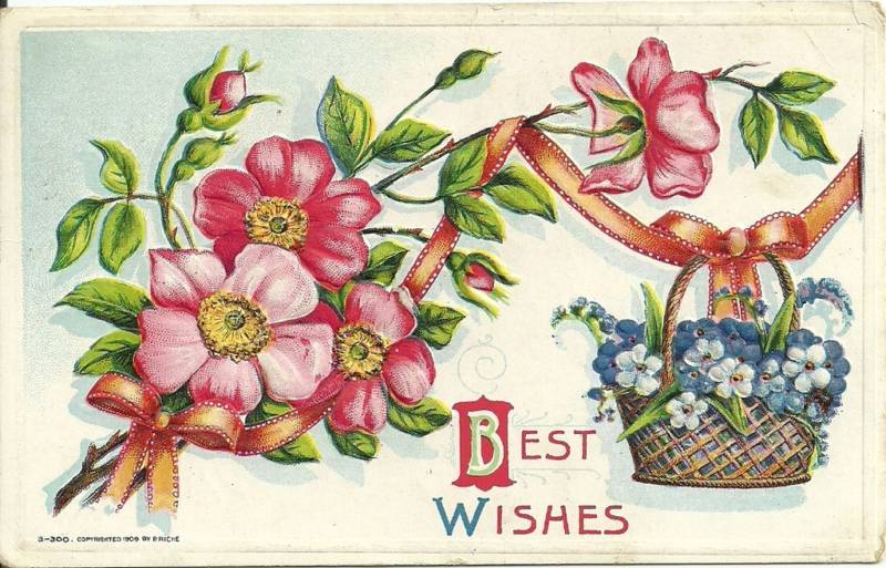 P Riche Forget Me Nots Pink Flowers Easter Postcard