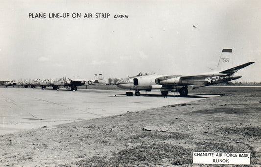 Chanute Air Force Base Line-Up on Air Strip Vintage Airplane Real Photo Postcard