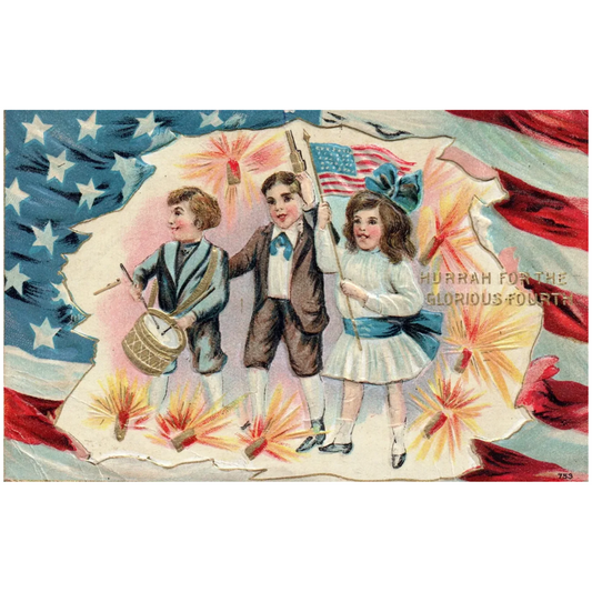 Hurrah for the Glorious Fourth Children Celebrating Vintage Patriotic Postcard