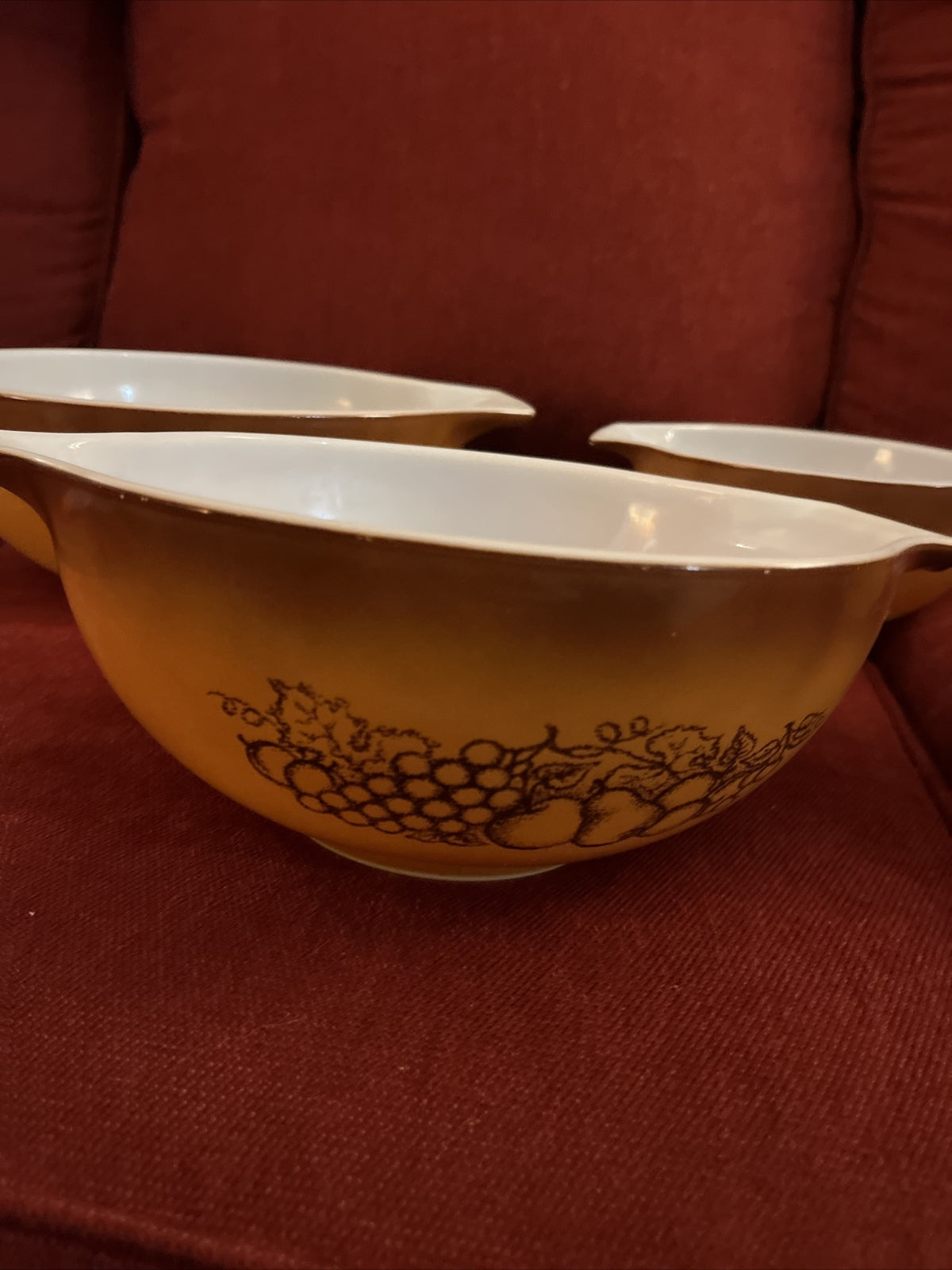 Pyrex Nesting Cinderella Mixing Bowls Old Orchard Set of (4) 441 442 443 444