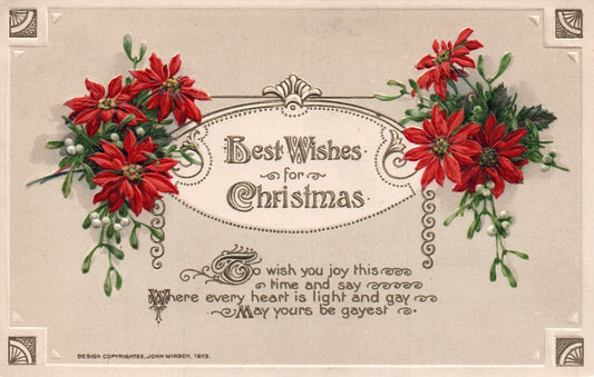 Vintage John Winsch Best Wishes for Christmas Christmas Poinsettia Postcard