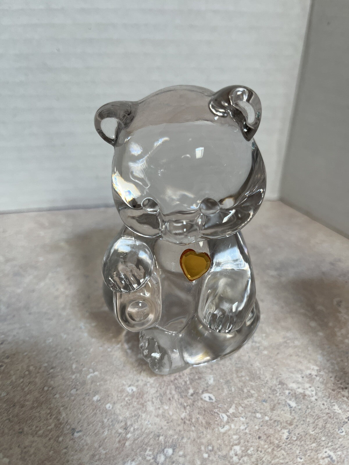 FENTON November Birthstone Bear Clear Glass Birthday Bear with Gold Color Heart