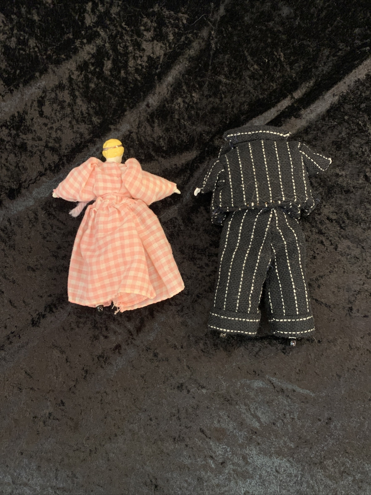 Vintage SULK Dolls Man with Oversized Suit Woman  Pink Plaid Dress Tiny Head