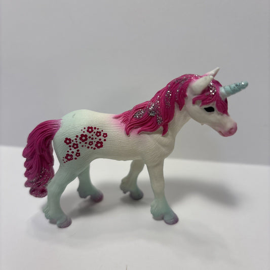 2009 Schleich Unicorn Foal Pink floral Glitter Mane Tail Horse Toy