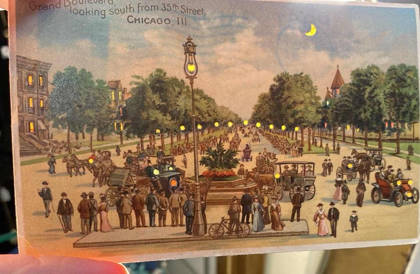 HTL Hold to the Light Grand Boulevard Looking South Chicago IL Vintage Postcard