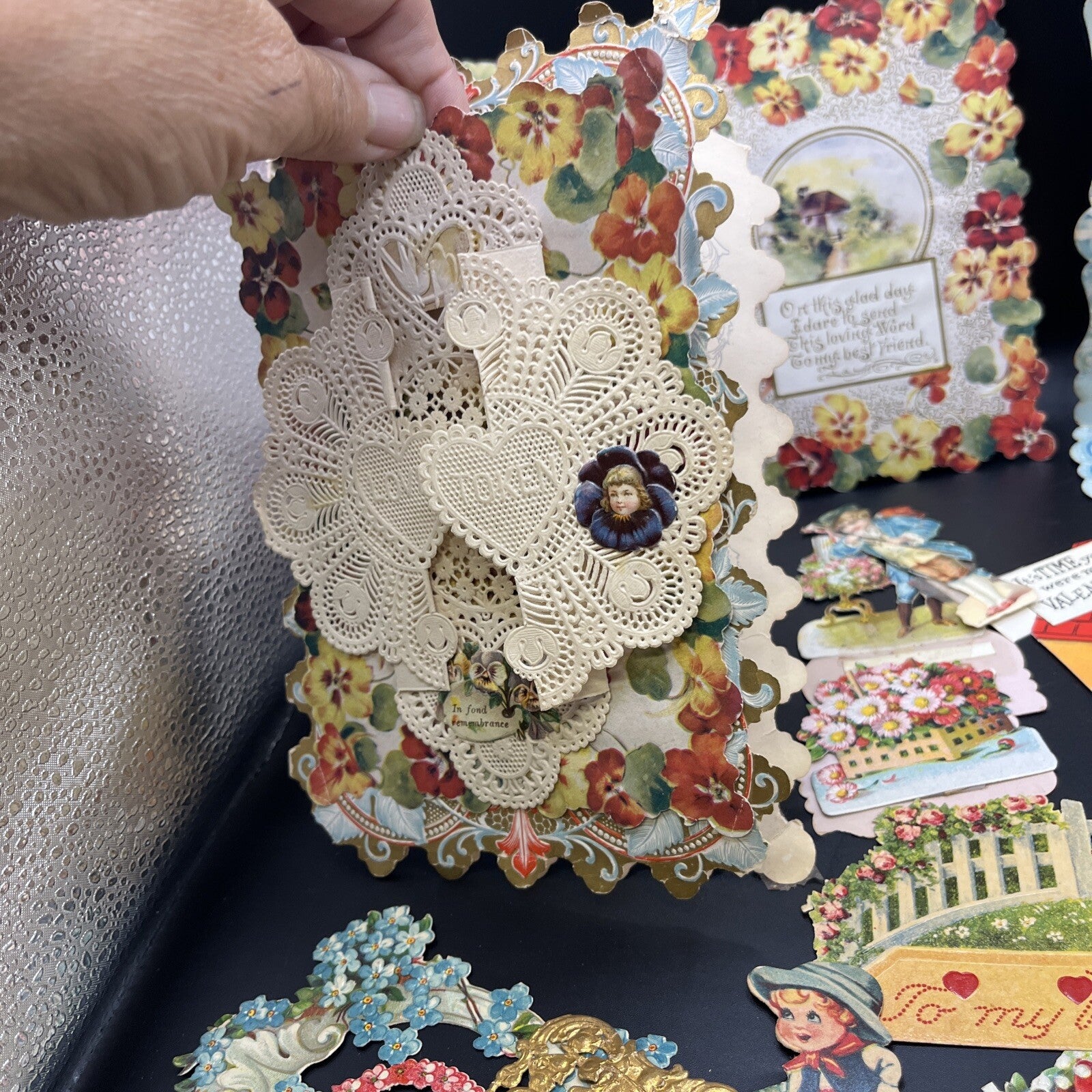 LOT OF 5 VINTAGE LG VALENTINE & 10 SMALL CARDS.