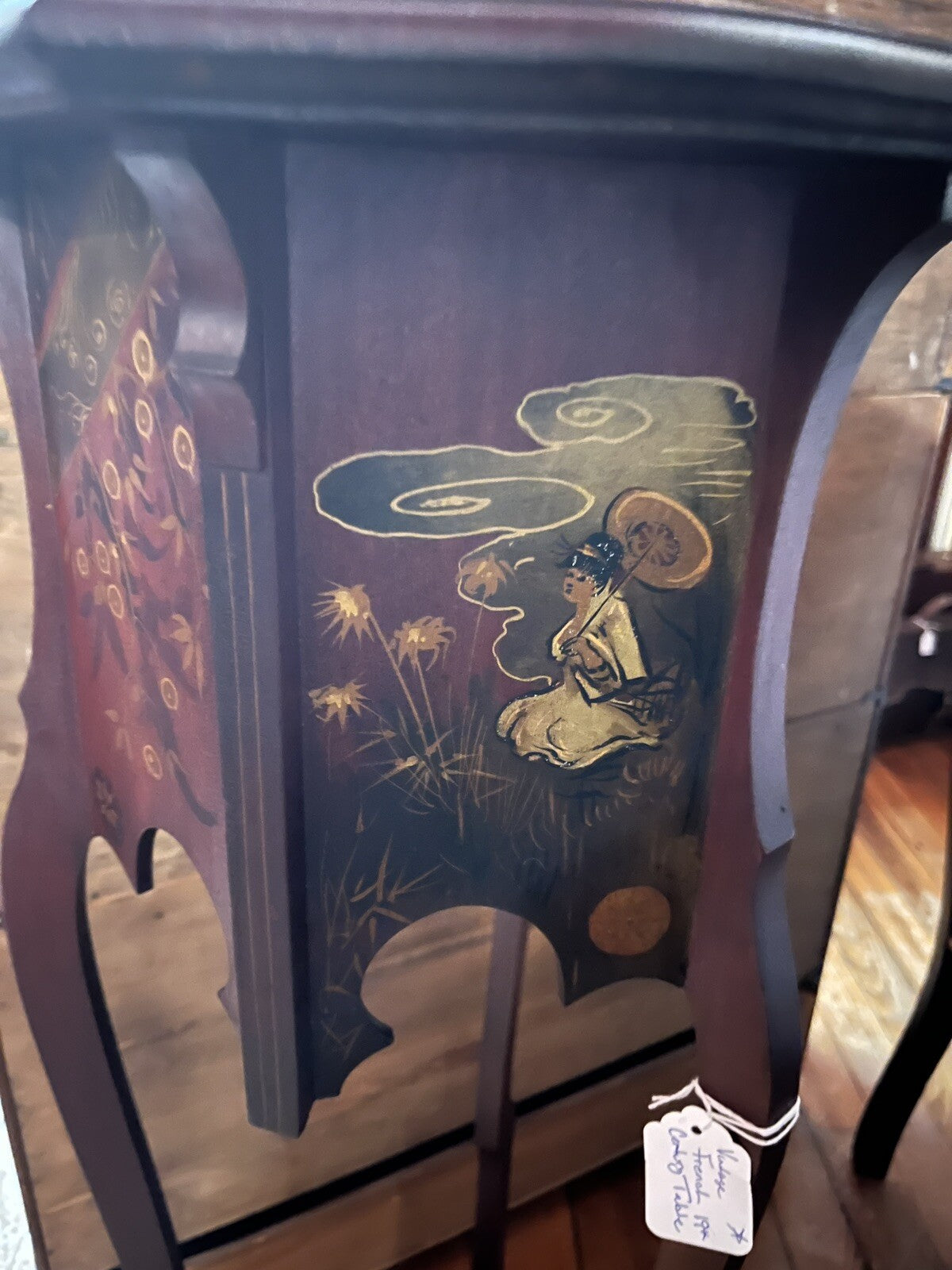 Antique French Wood Pedestal Plant Stands Hand Painted Scenes