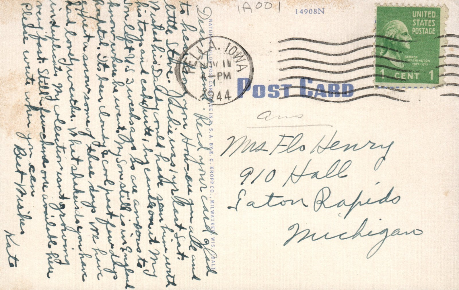 1944 A garden of Beauties Tulip Time Dutch tulips Pella  IA Iowa  Postcard