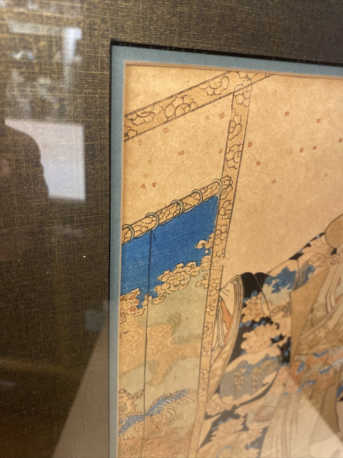 1920's 24" x 18.5"Chinese Gold Framed  & Matted Water color print  1 of 2