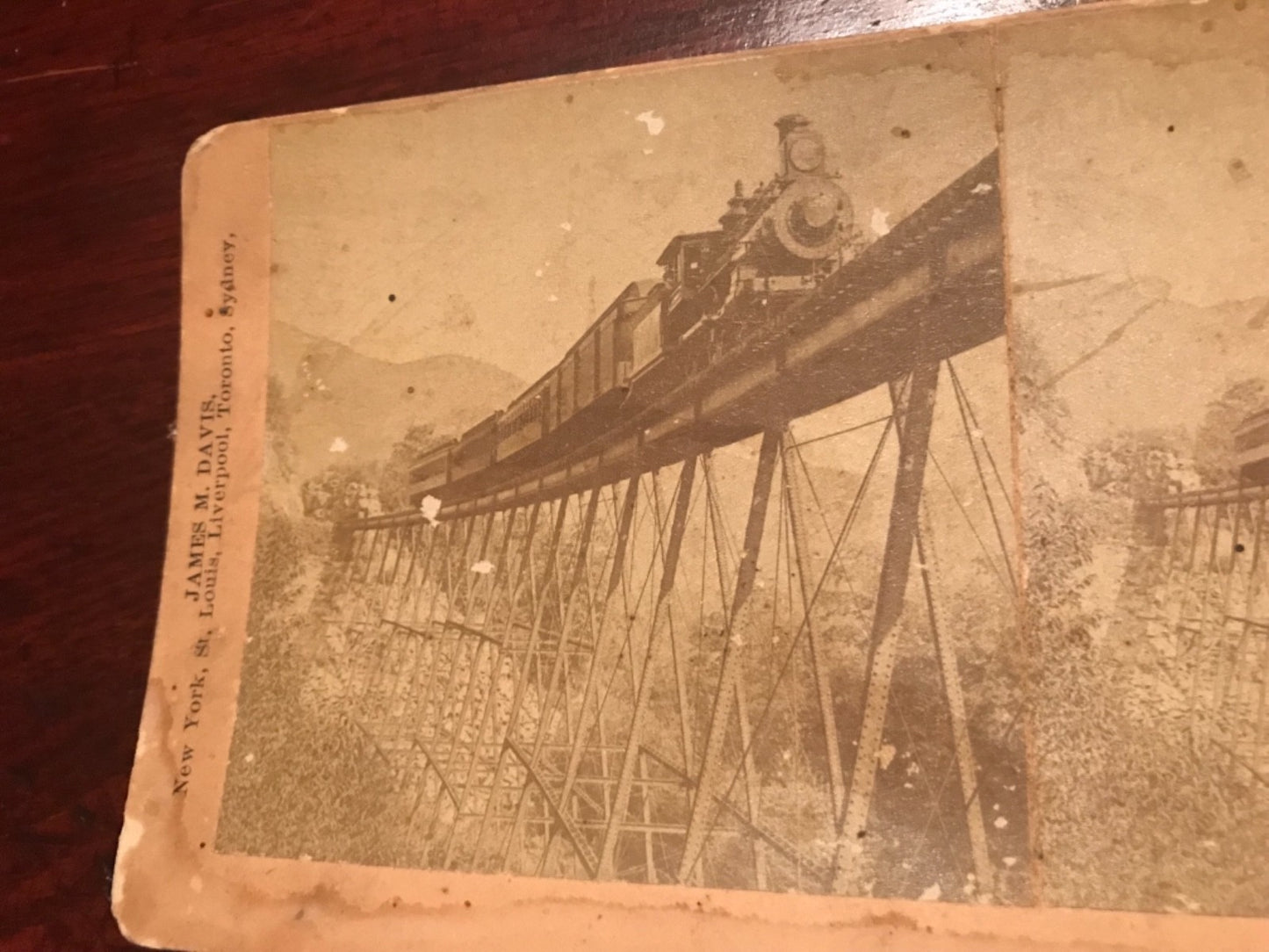 Real photo stereoview sky railroading White Mountains NH New Hampshire 1891