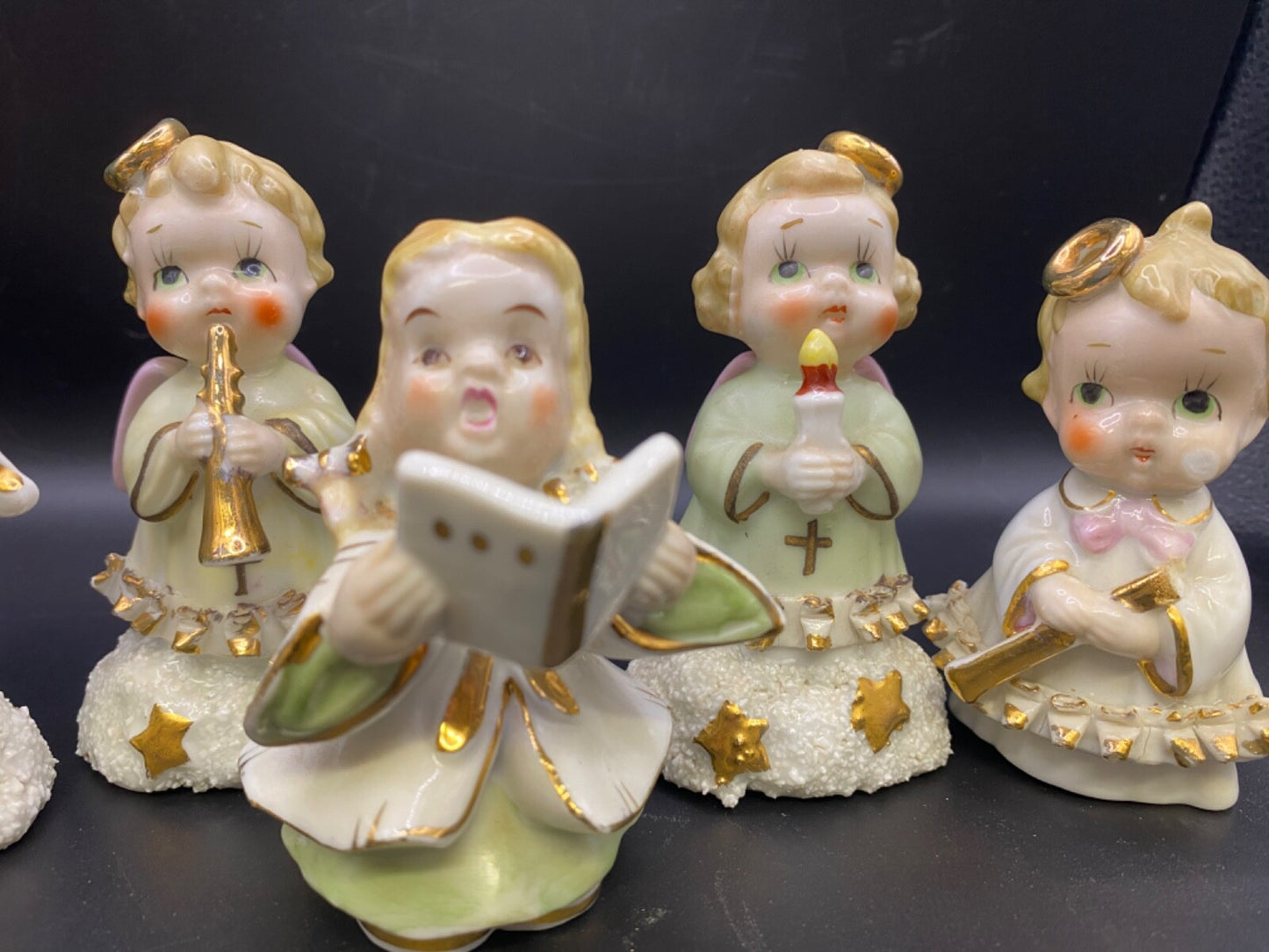 Set Of 5 Vintage 1950s Ajax Japan Ceramic Christmas Music Angel Figurines violin