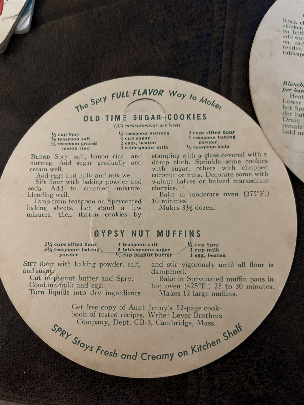 Vintage Spry Shortening Can Cardboard Lid Insert