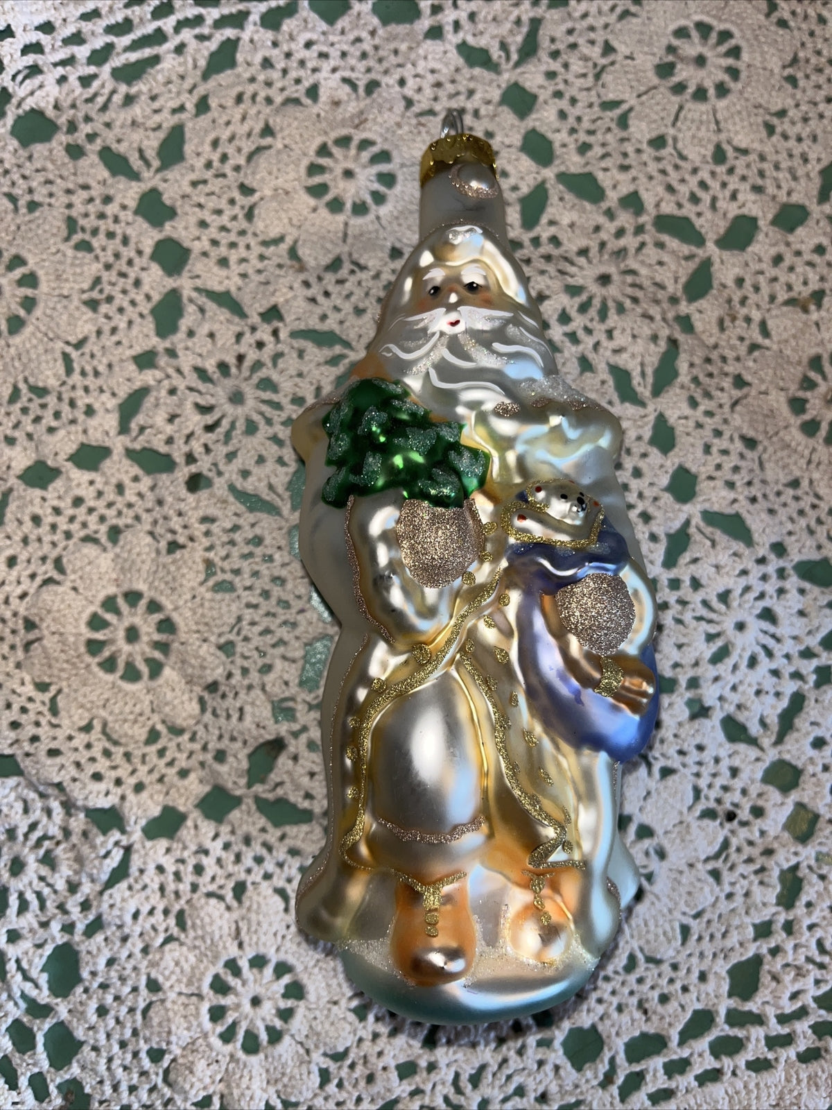 Vintage Gold Santa w| bear Mercury Glass Christmas Ornaments 