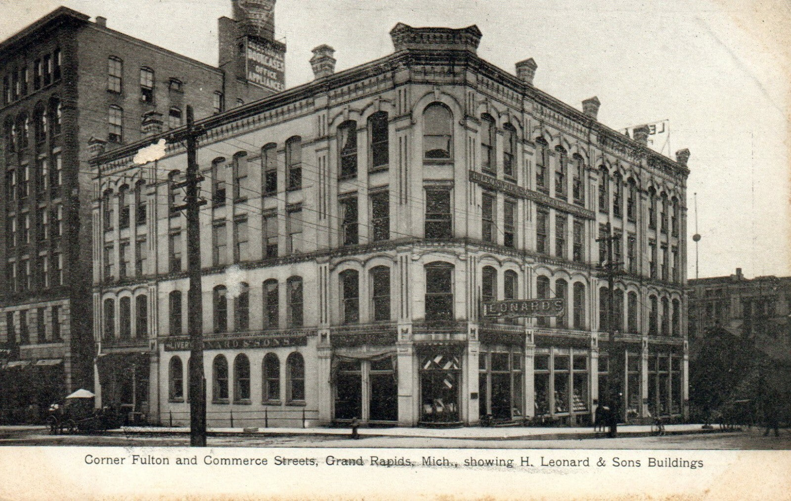 Corner Fulton Street Leonard & Sons Building Grand Rapids Michigan MI Postcard 
