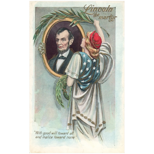 Lincoln the Martyr Lady Liberty with Abraham Lincoln Vintage Patriotic Postcard