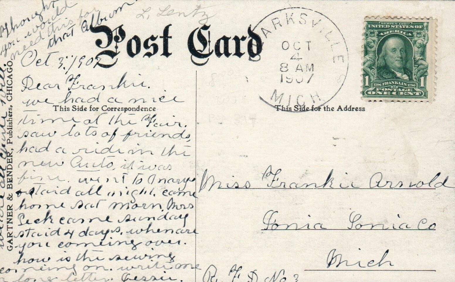1907 Main Street in Clarksville Michigan MI Mich Postcard