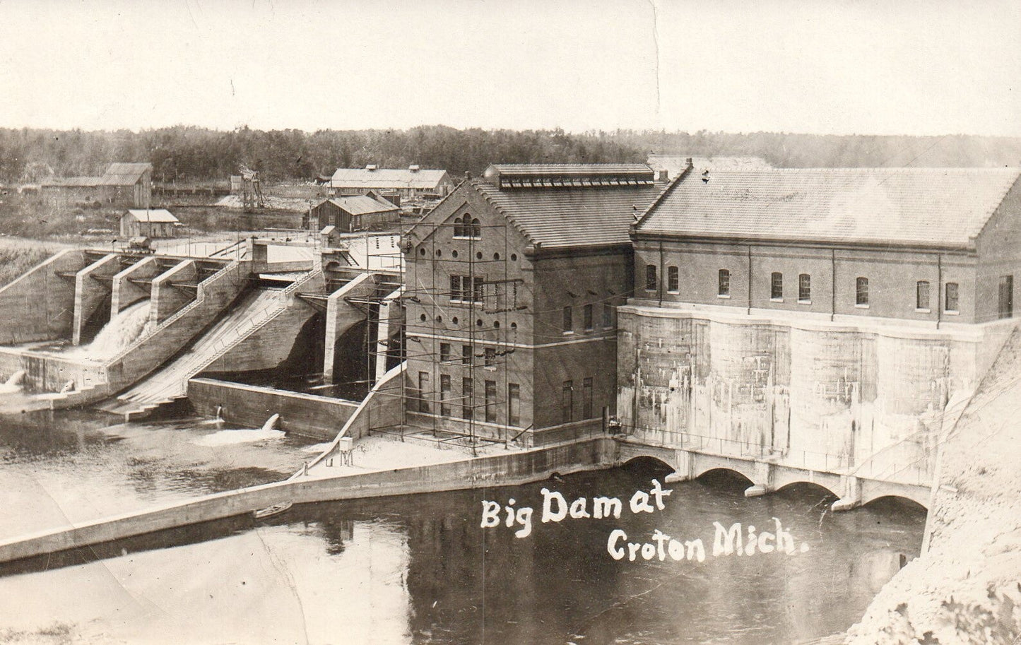 Real Photo of the Big Dam at Croton Mich Michigan Postcard