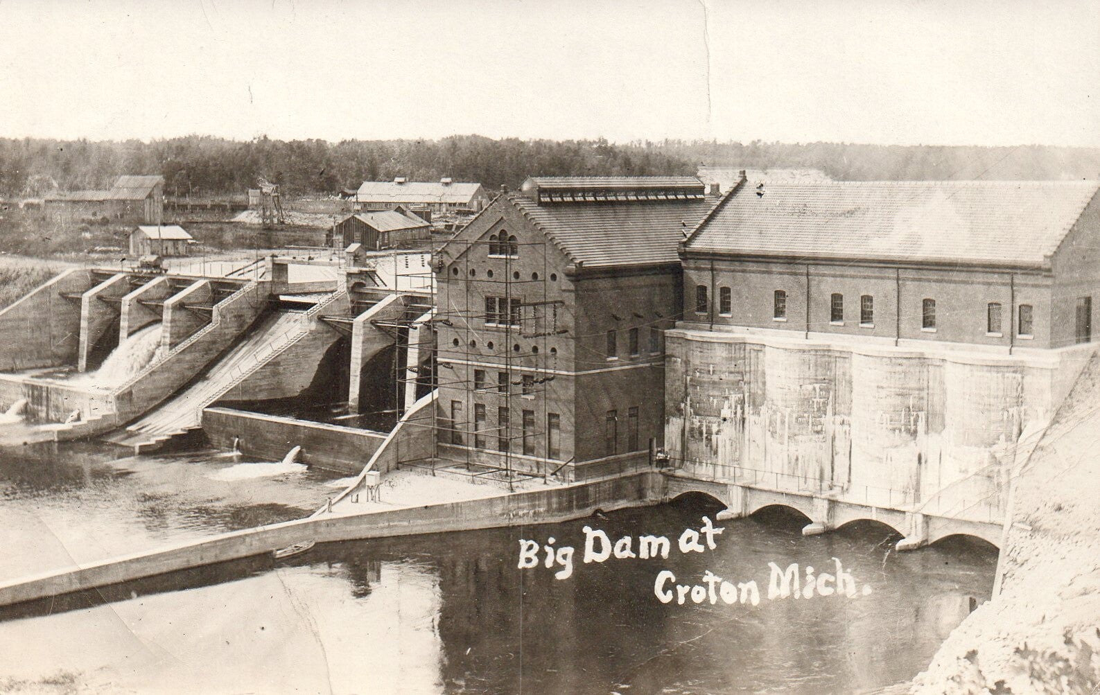 Real Photo of the Big Dam at Croton Mich Michigan Postcard