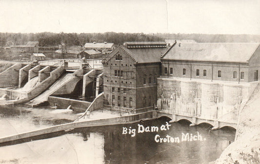 Real Photo of the Big Dam at Croton Mich Michigan Postcard