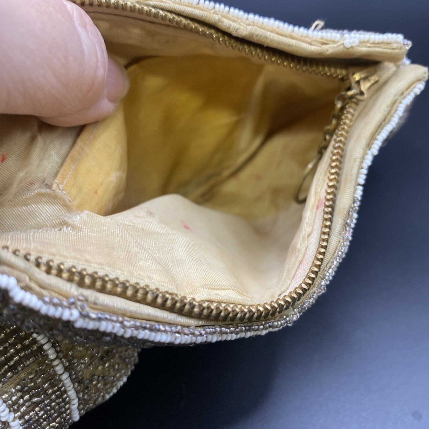 Unbranded  vintage Beaded Purse  clutch Circa  1950's tan