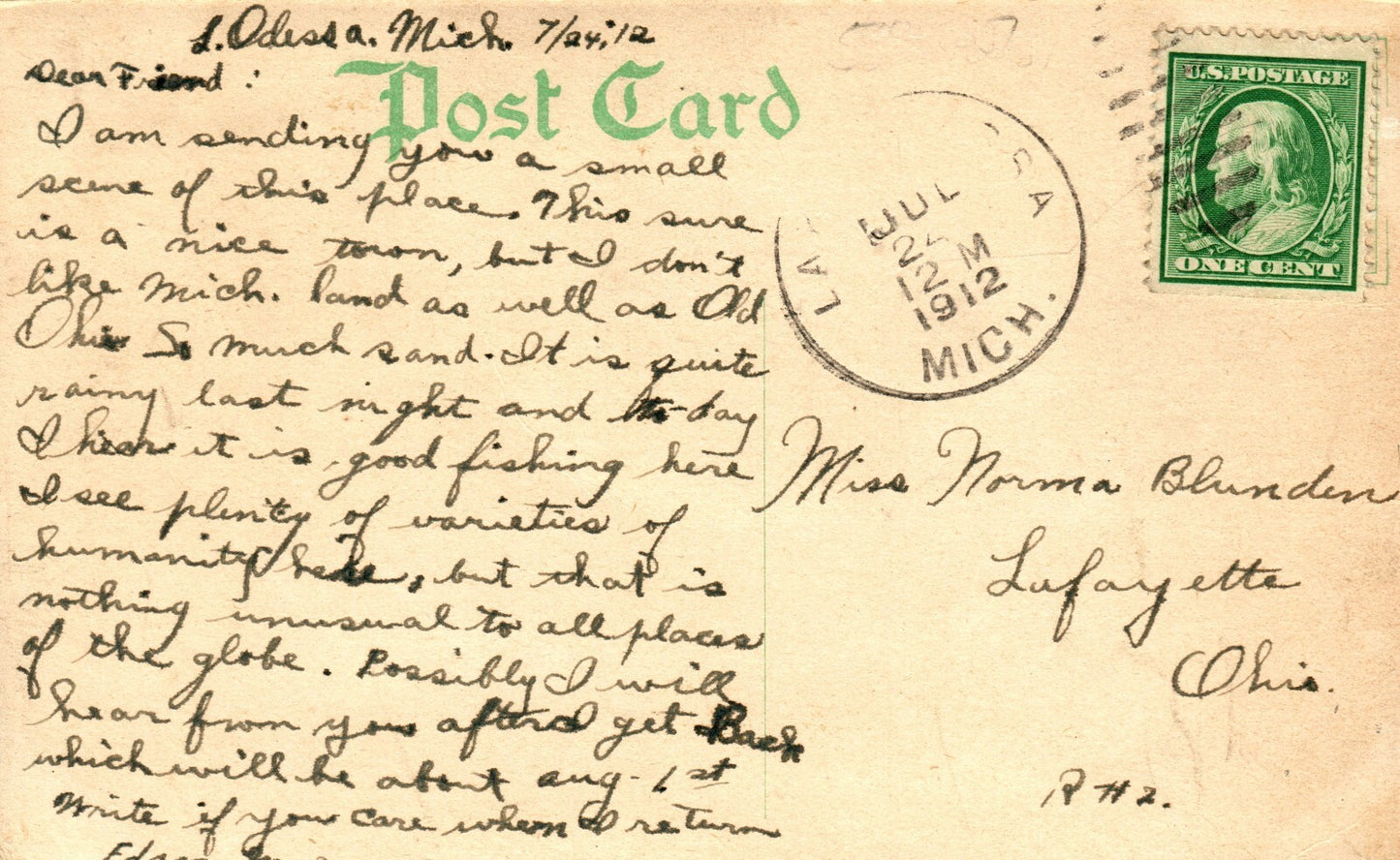 1912 Fishing on Lake Jordan Lake Odessa Mich Michigan MI 