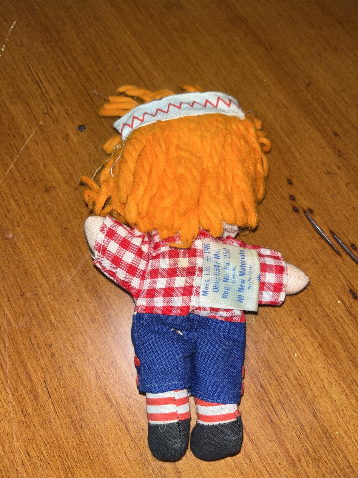 Vintage KNICKERBOCKER 6 1/2" Raggedy Andy Doll With Orange Hair