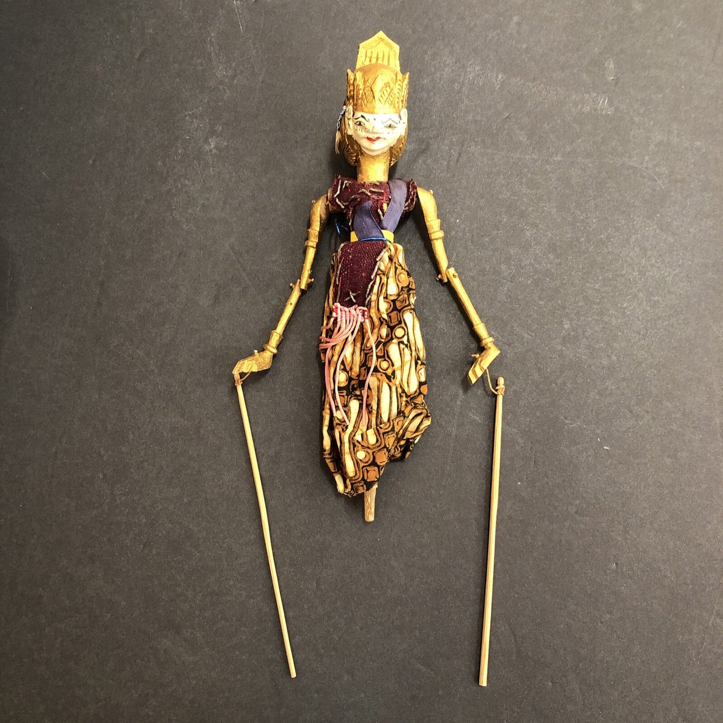 Vintage Wooden Egyptian Red Black Hat Gold Hand Puppet