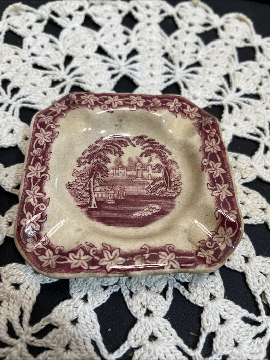 Vintage Mason's Ironstone England Red VISTA Ashtray 3.5 inches square