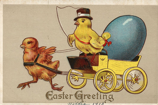 Easter Chick Wagon Egg Top Hat Postcard
