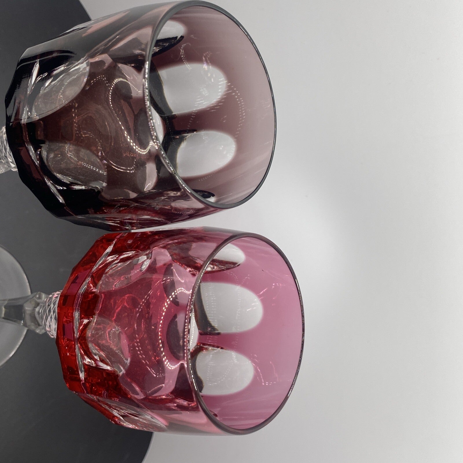 2 NACHTMANN ANTIKA Crystal 8" Cut To Clear WINE GOBLET Bohemian  Pink Amethyst