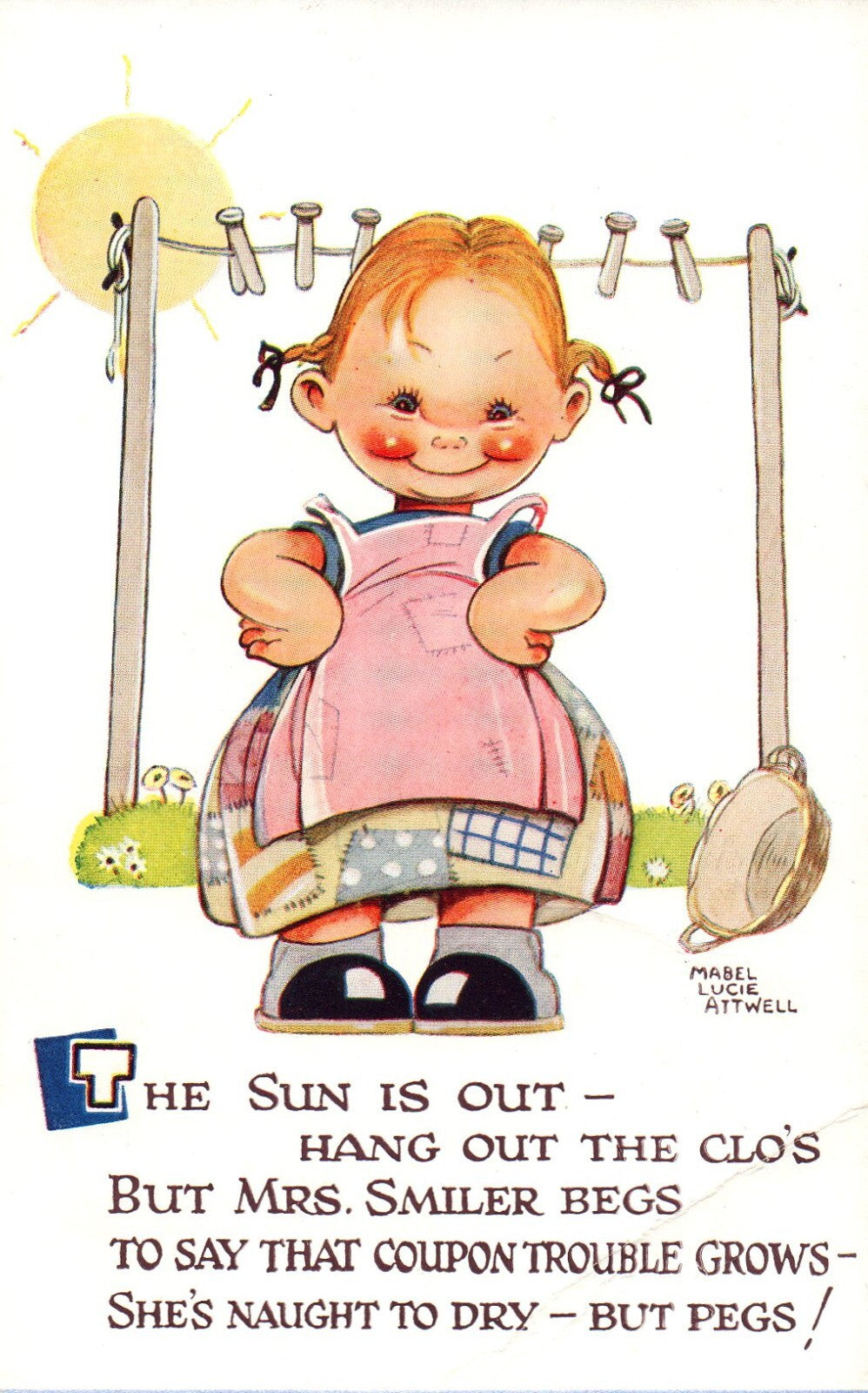 The Sun is Out Mrs Smiler Begs Artist Signed Mabel Lucie Attwell #876