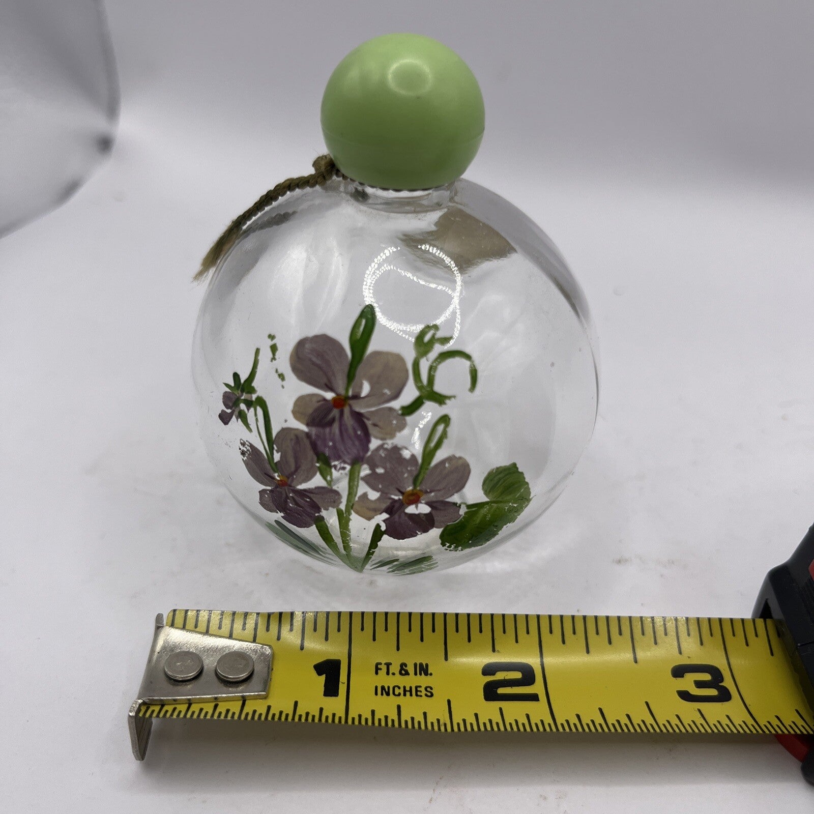 Empty Vtg Hand Painted Devon Violets Abietsan Perfume Bottle Green Lid England