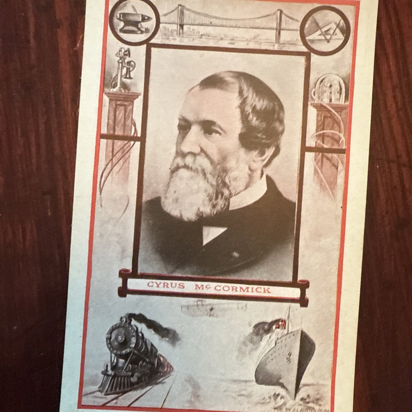 Cyrus McCormick by J I Austen Postcard Anvil Ship Plane Train c1910's *Scarce
