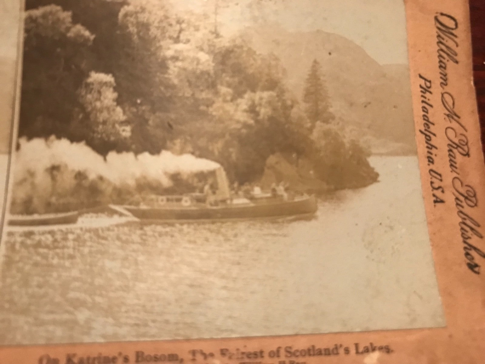 Real photo stereoview Katrine’s Bosom boat on Scotland’s Lakes  Scotland 