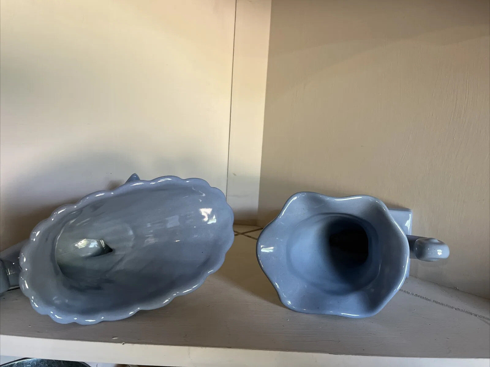 2 - Abingdon Illinois Pottery Vases Cornucopias Blue Vase Planter