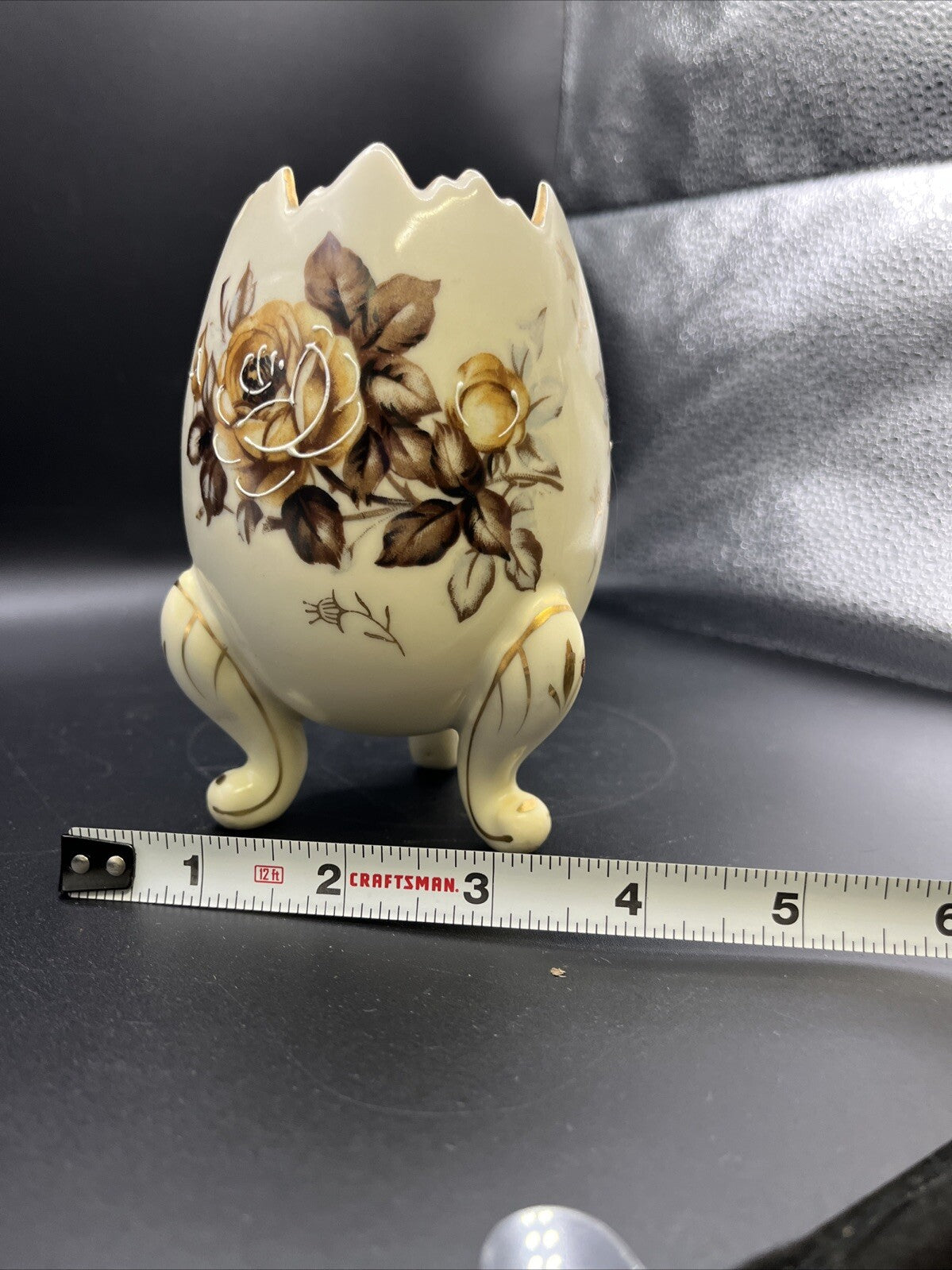 Vintage Napcoware Footed Cracked Egg Vase/Planter Hand Painted Floral 5.25”