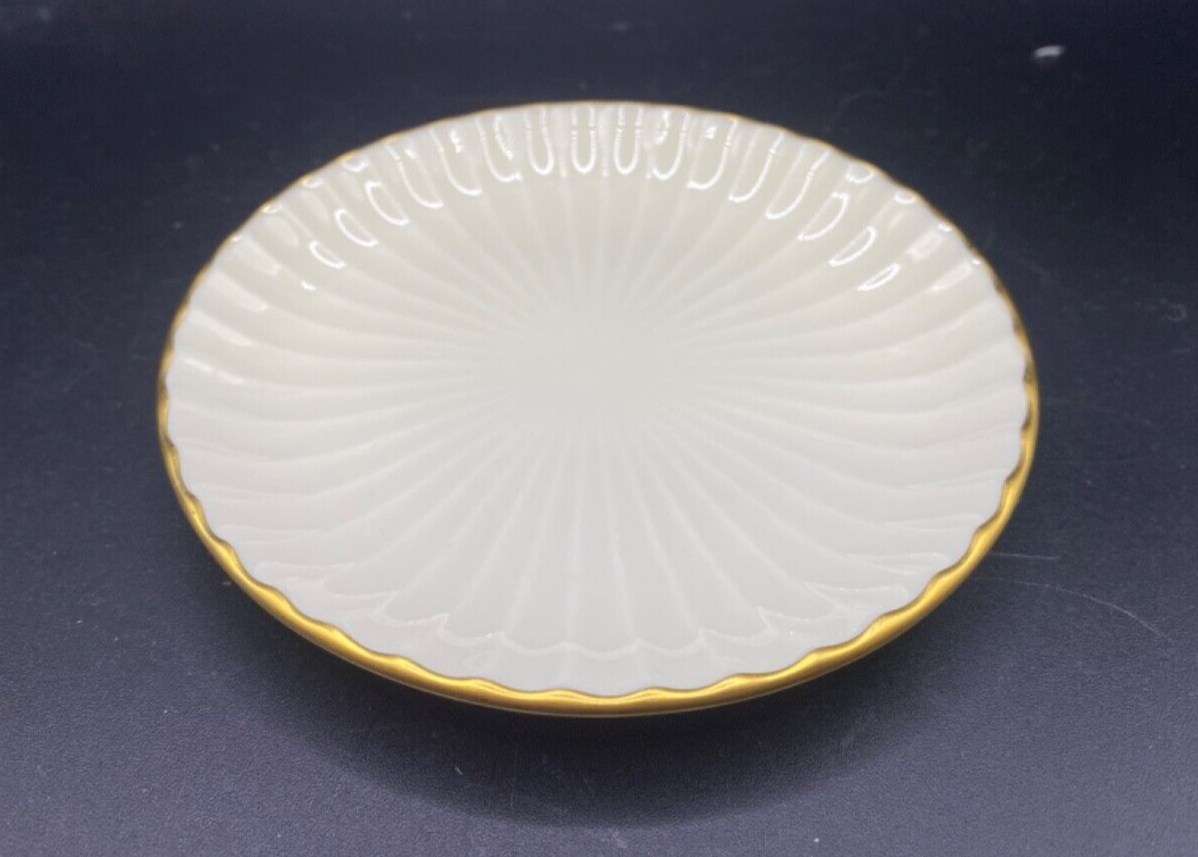 4" Lenox  Butter Plate with Scalloped Gold & Ivory Jewelry Trinket Candle