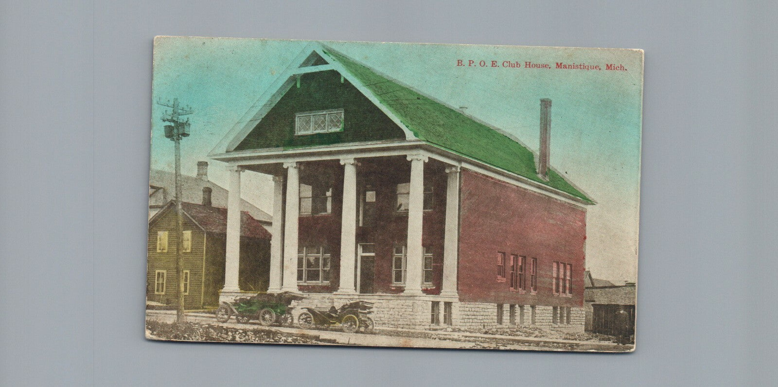 BPOE Elks Club House Manistique Michigan Mich MI Postcard