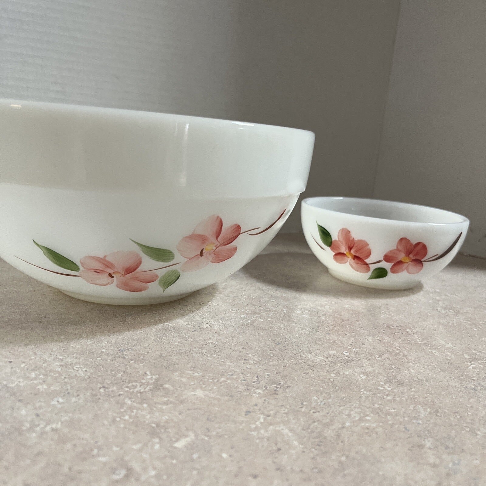 Vintage Peach Blossom Colonial chip & Dip Bowl Fire Anchor Hocking (2)