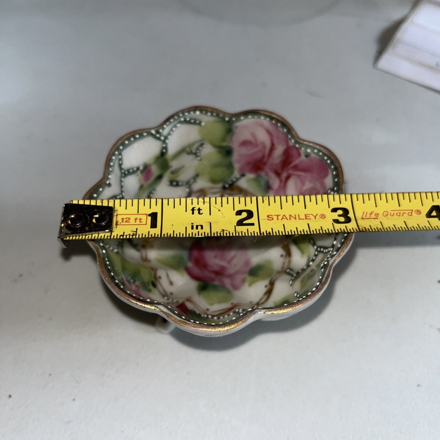 Vintage Antique Nippon Hand Painted Floral Scalloped Gilded Tiny Bowls Set Of 4